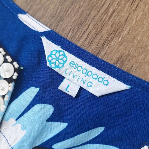 💙 Escapada Living Soft Floral Tunic Blouse Mother of Pearl Detail Size L 100% R - Picture 7 of 10